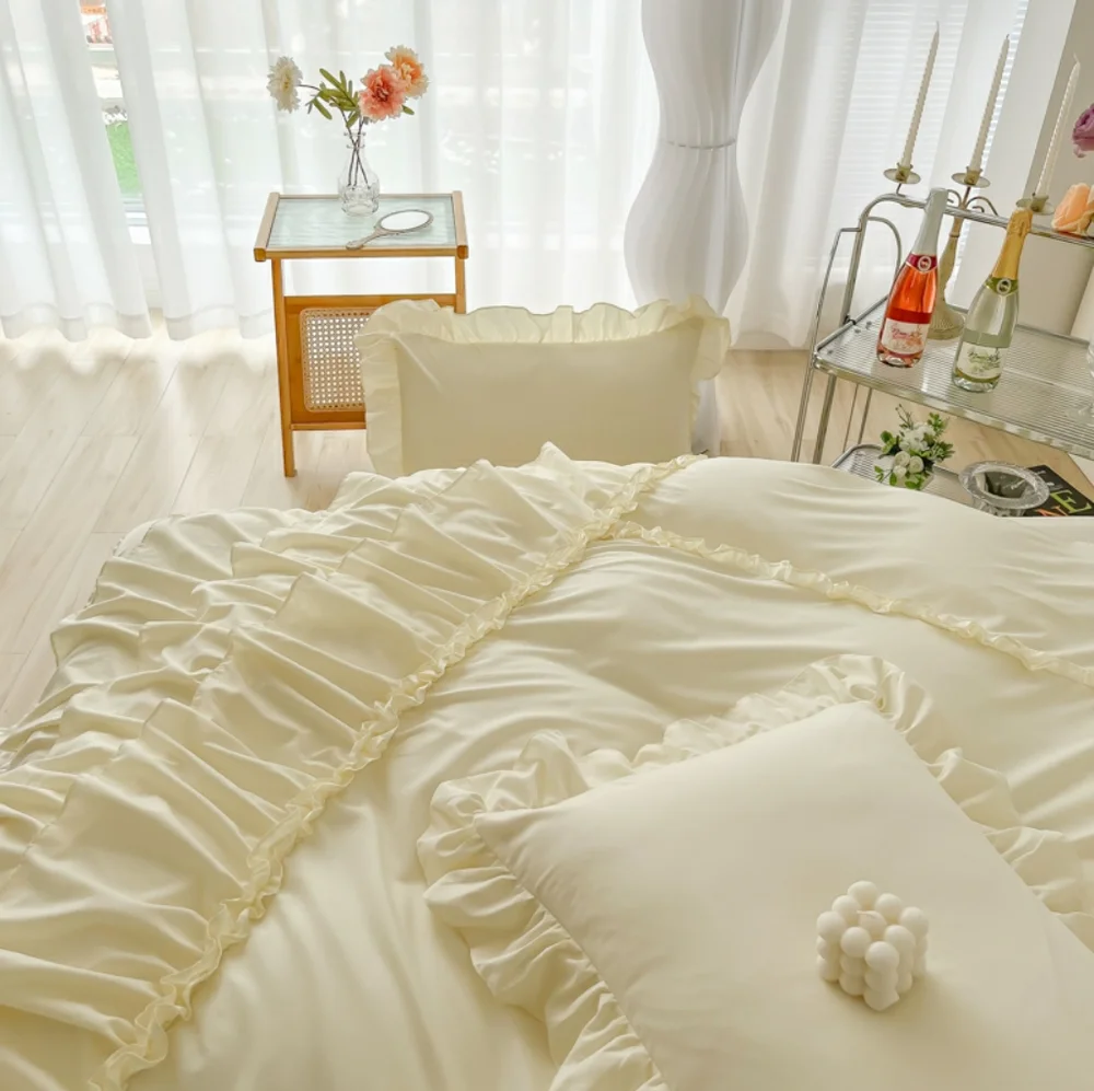 100% Cotton Queen Farmhouse Antique Ruffle Bed Set